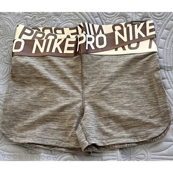 Nike Pro Women's Athletic Shorts - Brown and Cream - Picture 1 of 7